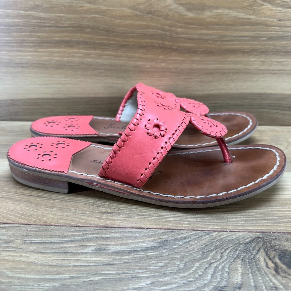 Jack Rogers Flip Flops 8 Coral Leather Thong Summer Vacation Resort
